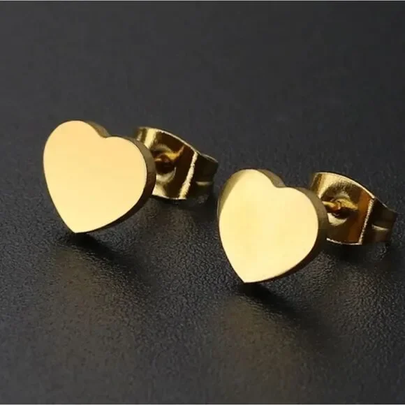 5/$25 Stainless Steel Tiny Heart Earring Studs - Picture 3 of 5